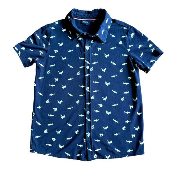Andy & Evan Boys Shark Print Button Down Shirt- Size 8 - Picture 1 of 7